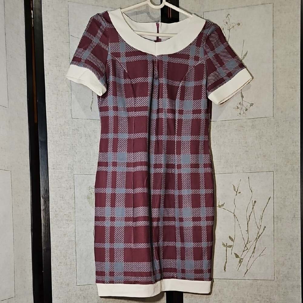 SHEIN Red and White Mini Dress with Cuffed Sleeves and Peter Pan Collar